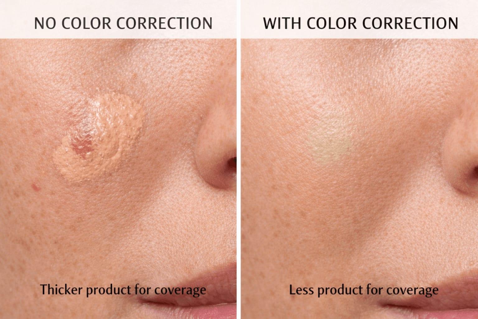 Comparison of blemish concealment with and without color correction