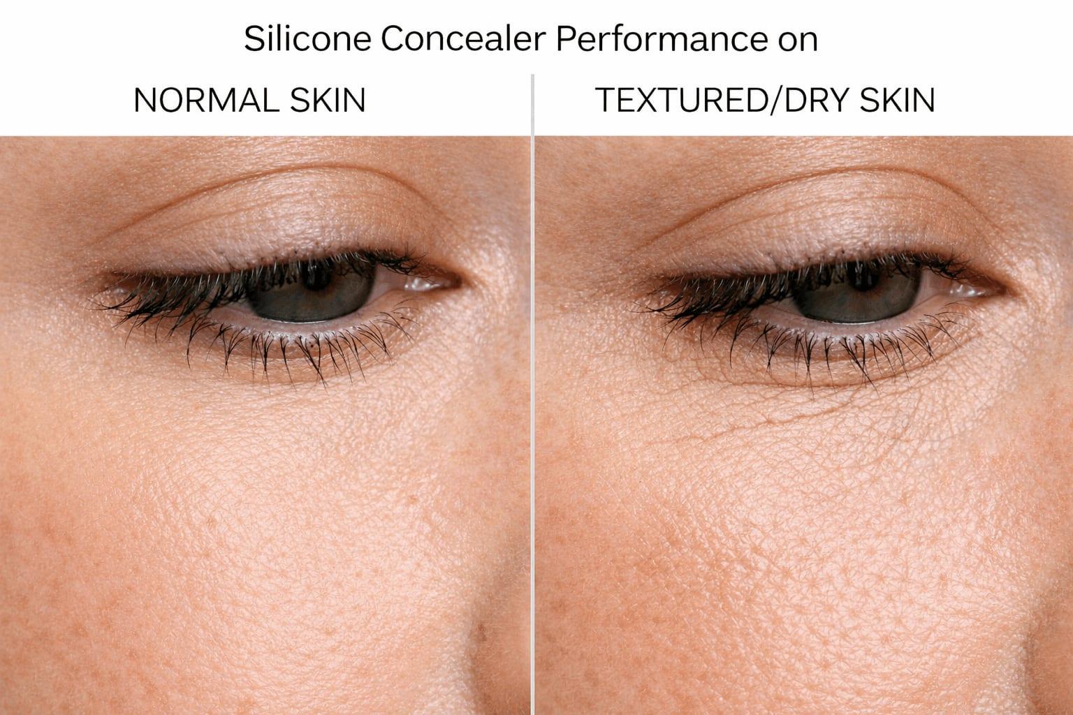 Comparison of silicone concealer performance on different skin types and textures