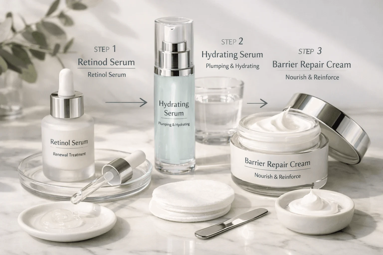 Complete menopausal skincare routine showing multiple targeted products