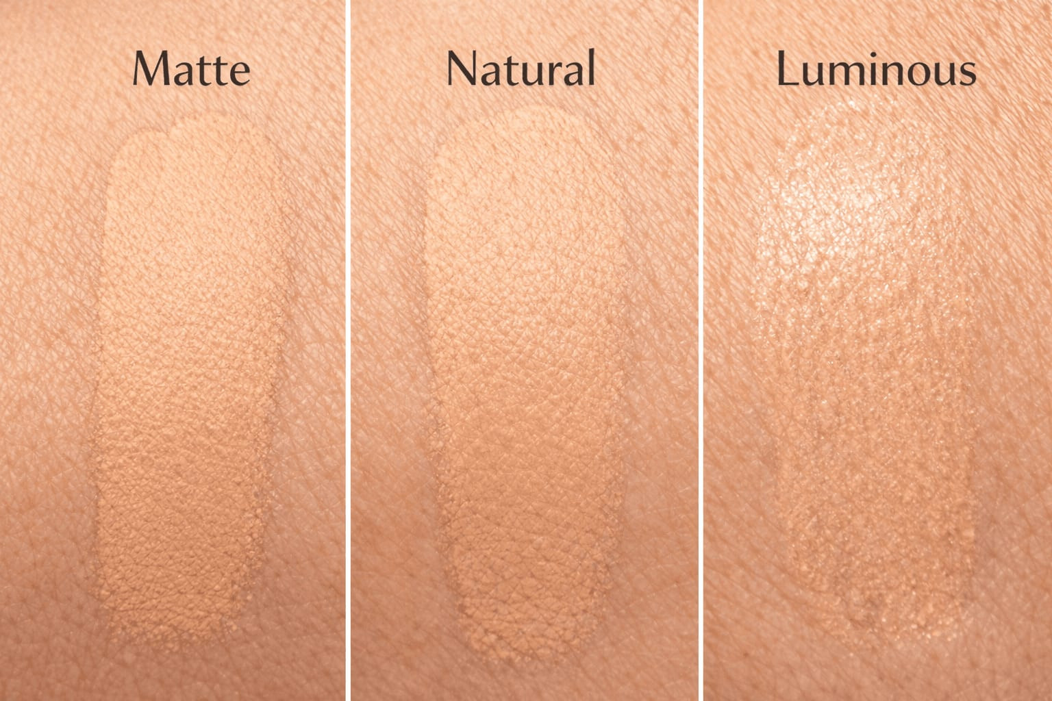 Comparison of Bobbi Brown foundation finish types on mature skin texture