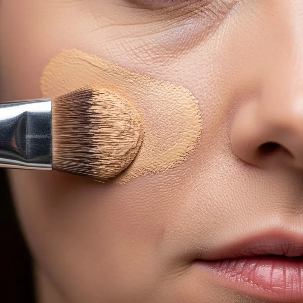 Proper foundation application technique for oily mature skin with textured pores