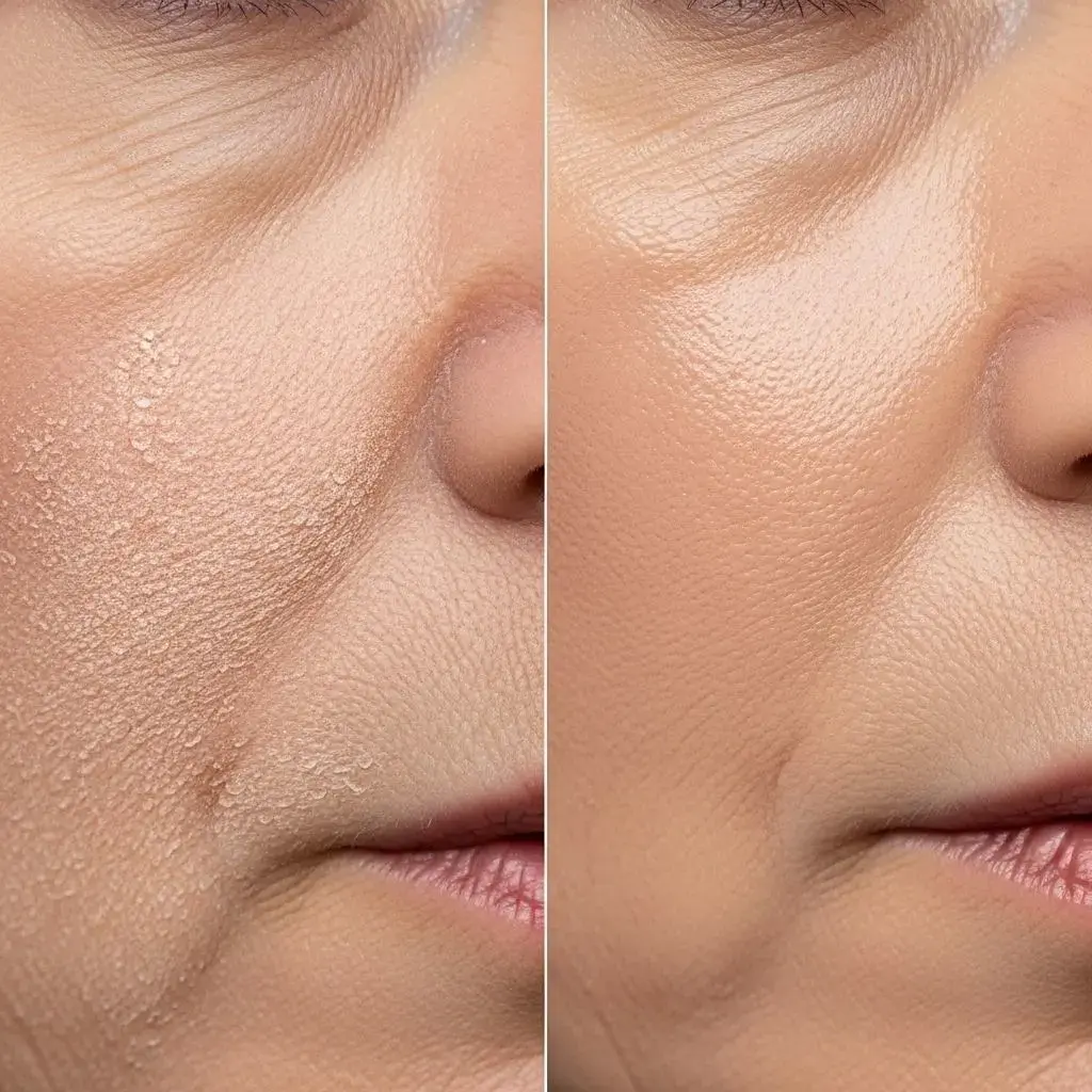 Comparison of winter foundation with versus without powder on mature skin