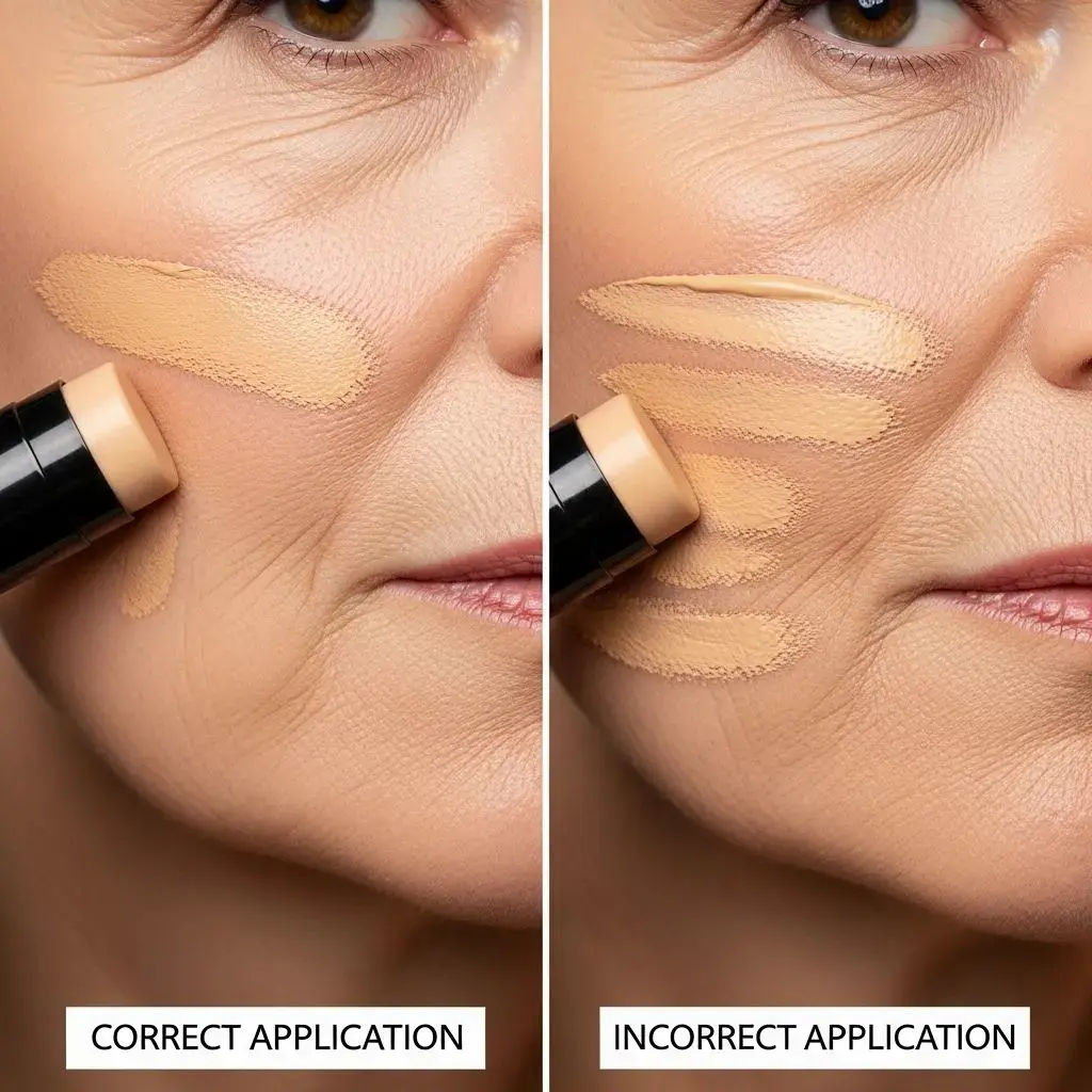 Comparison of proper versus improper stick foundation application techniques on mature skin