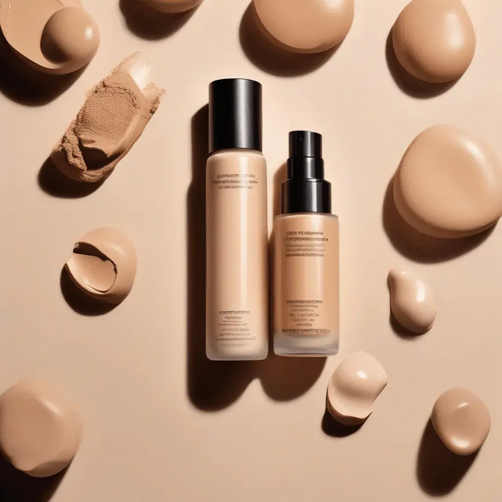 Macro view of liquid to powder foundation transformation on mature skin