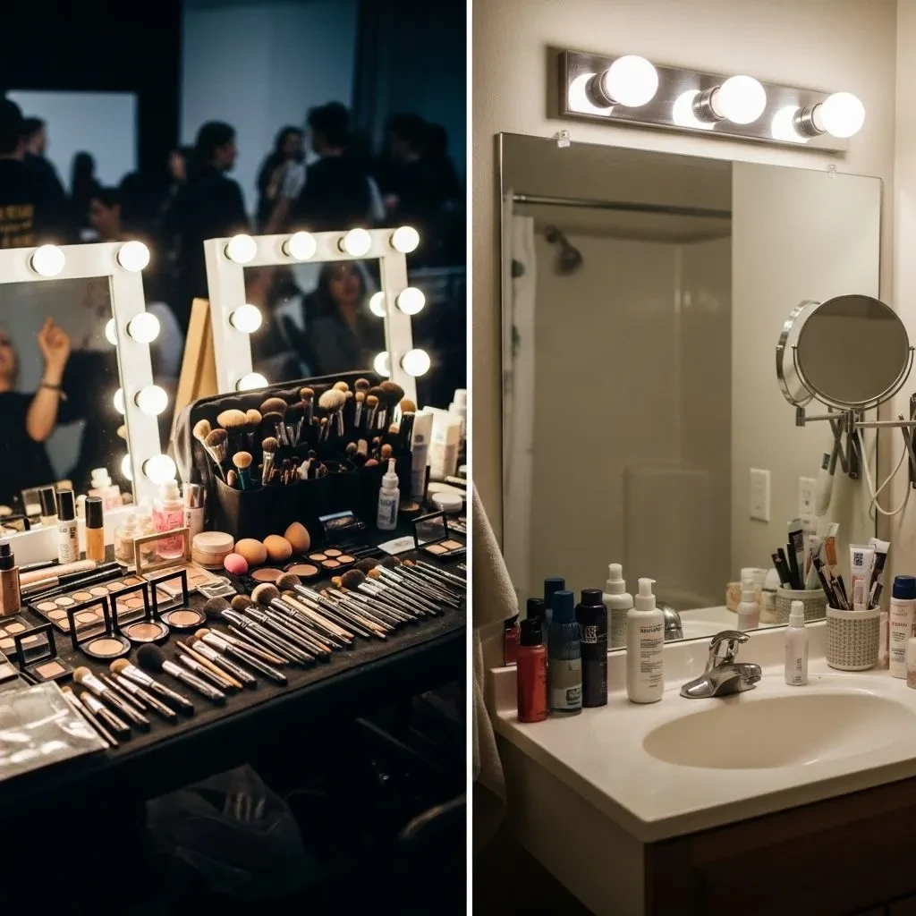 Comparison of professional makeup environment versus everyday application setting