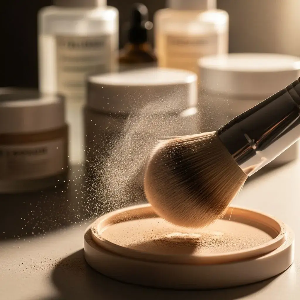 Mineral powder foundation application technique with kabuki brush