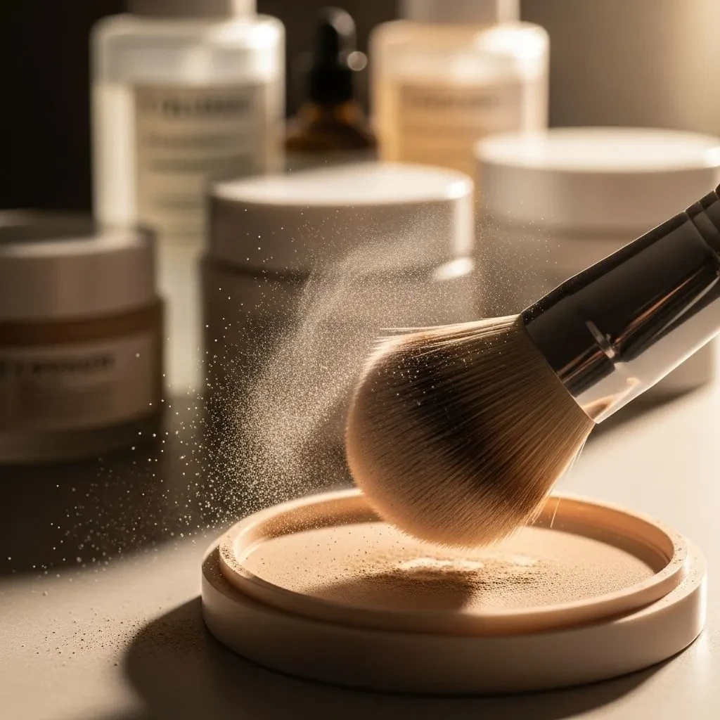 Mineral powder foundation application technique with kabuki brush
