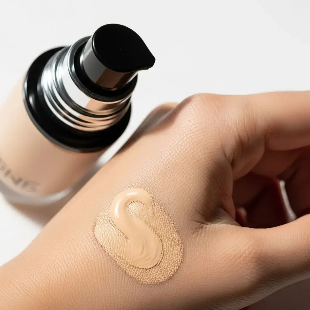 Foundation texture and consistency demonstration for menopausal skin