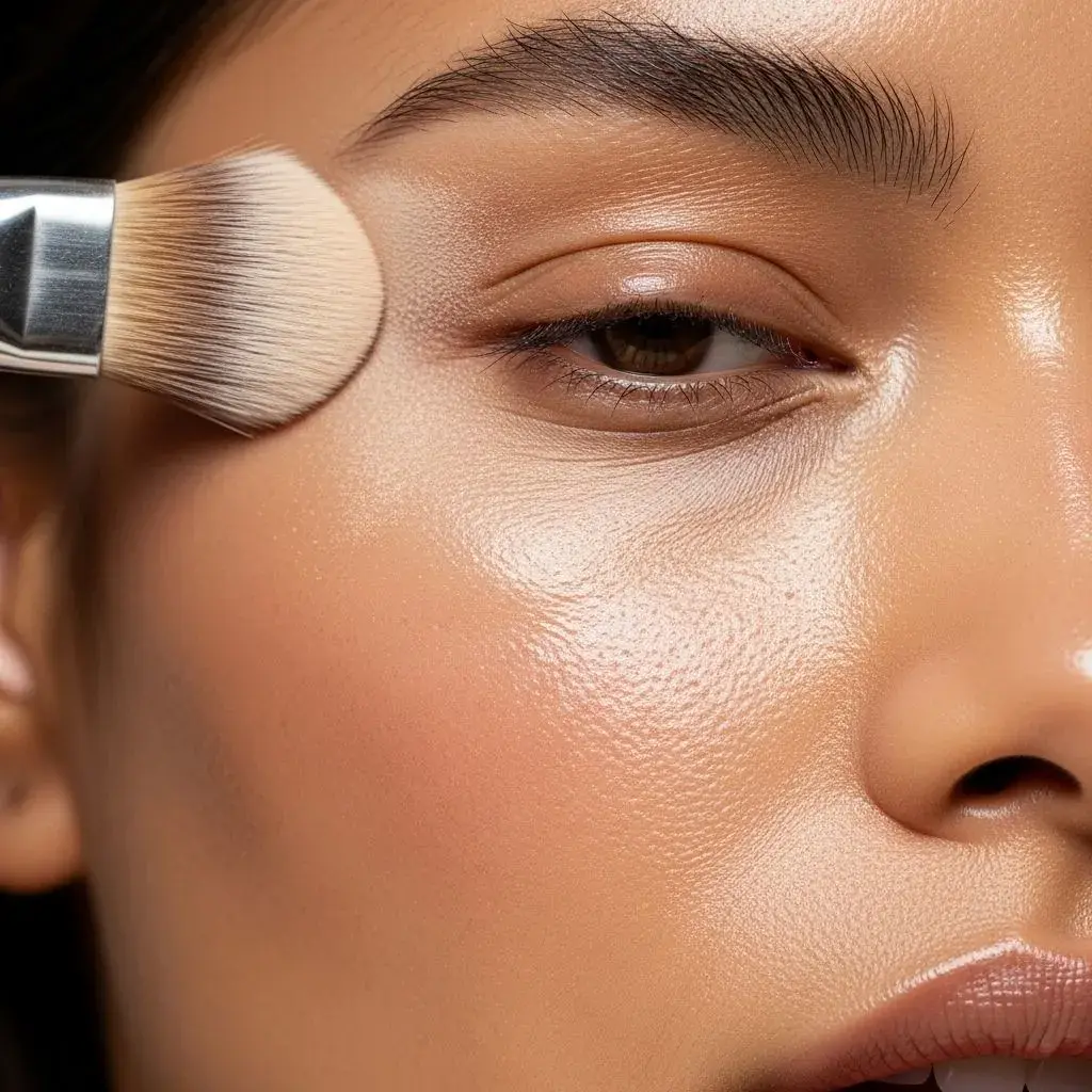 Strategic powder application only to T-zone for combination skin