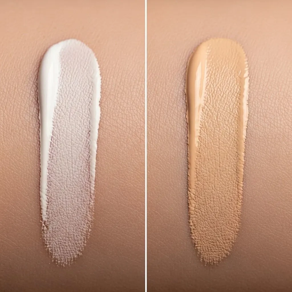 Self-adjusting foundation color transformation process on mature skin