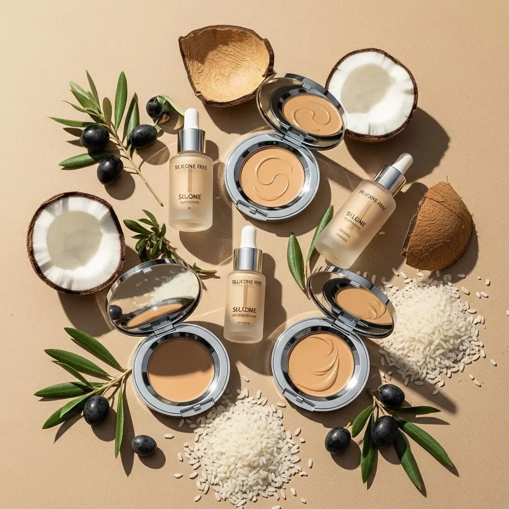Silicone-free foundation products with natural plant-based alternative ingredients