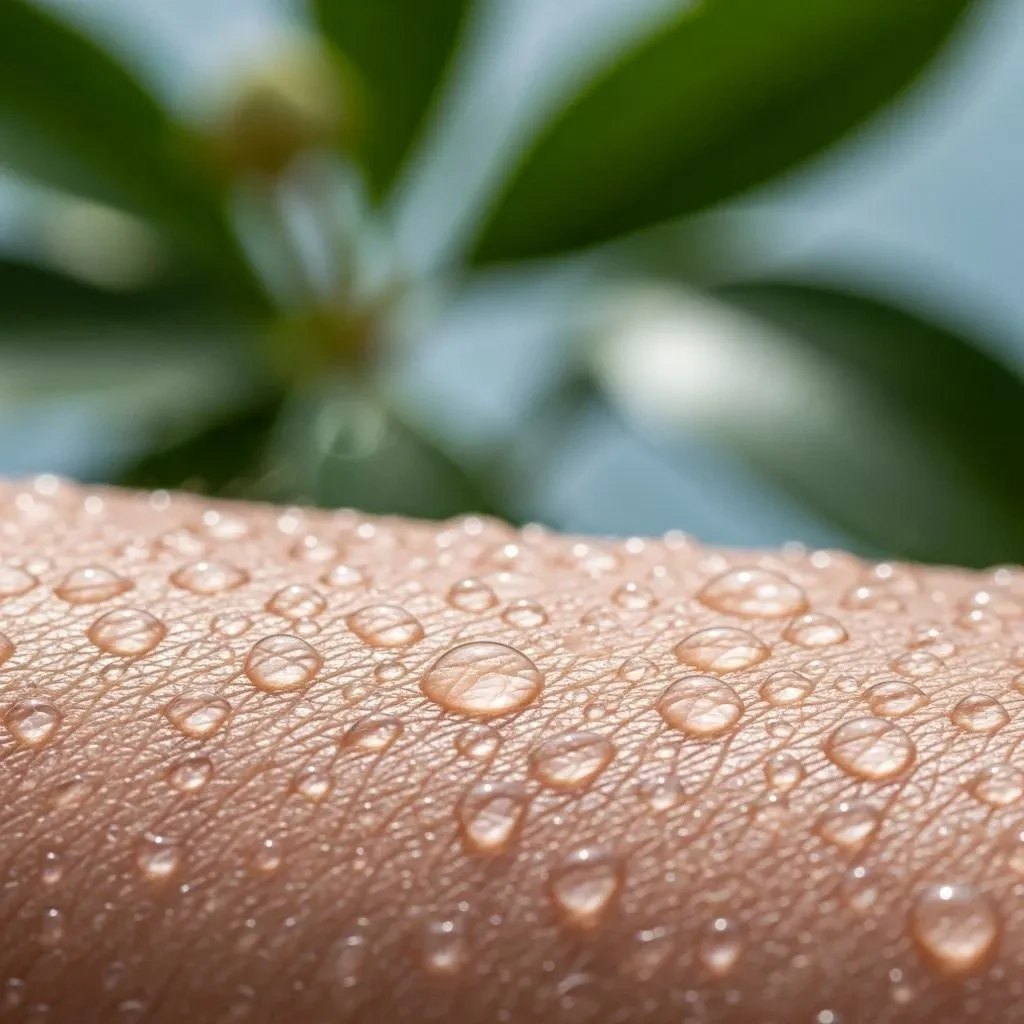 Water droplets on skin showing temporary hydration from face mist