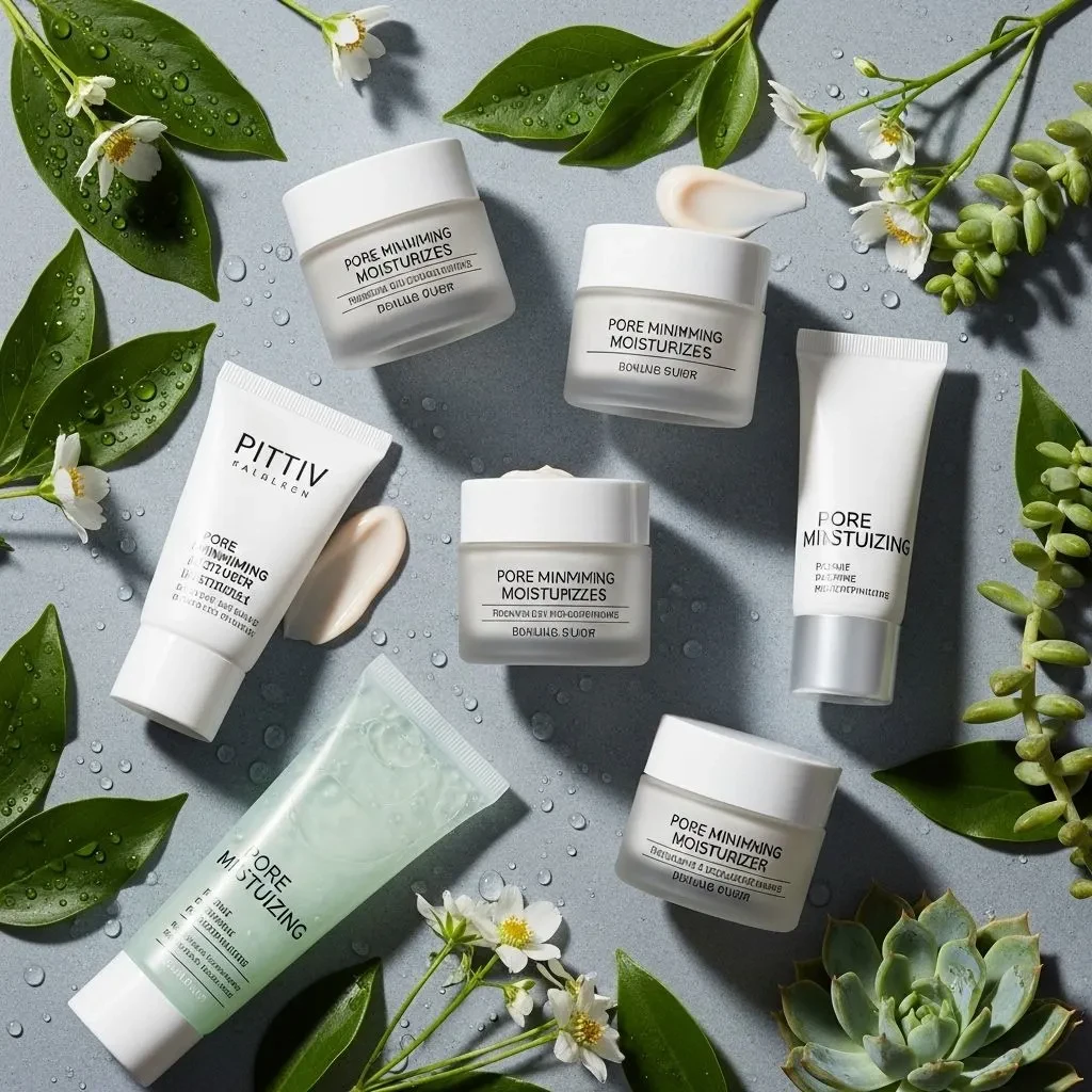 Collection of different moisturizer textures formulated for large pores and combination skin