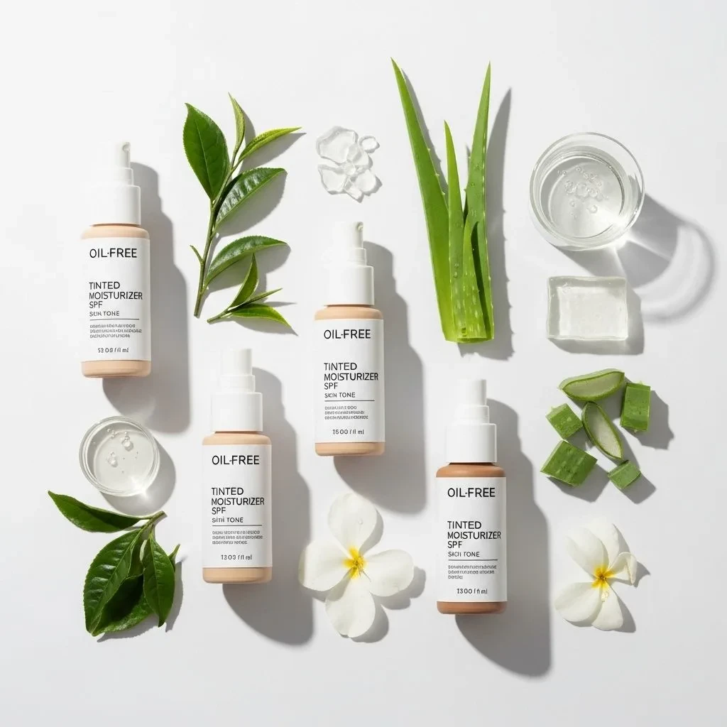 Oil-free tinted moisturizers with SPF and natural hydrating ingredients