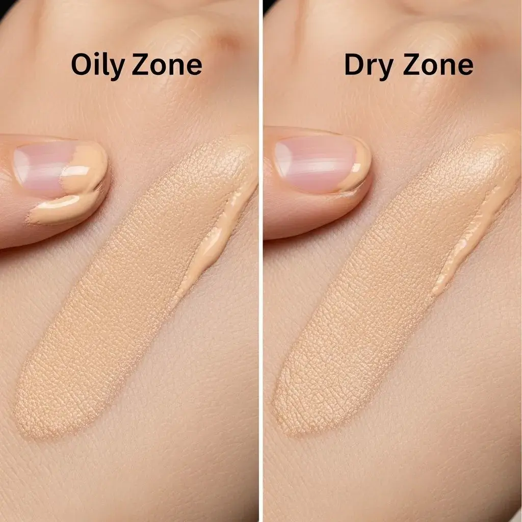 Oil-free tinted moisturizer application showing finish on combination skin