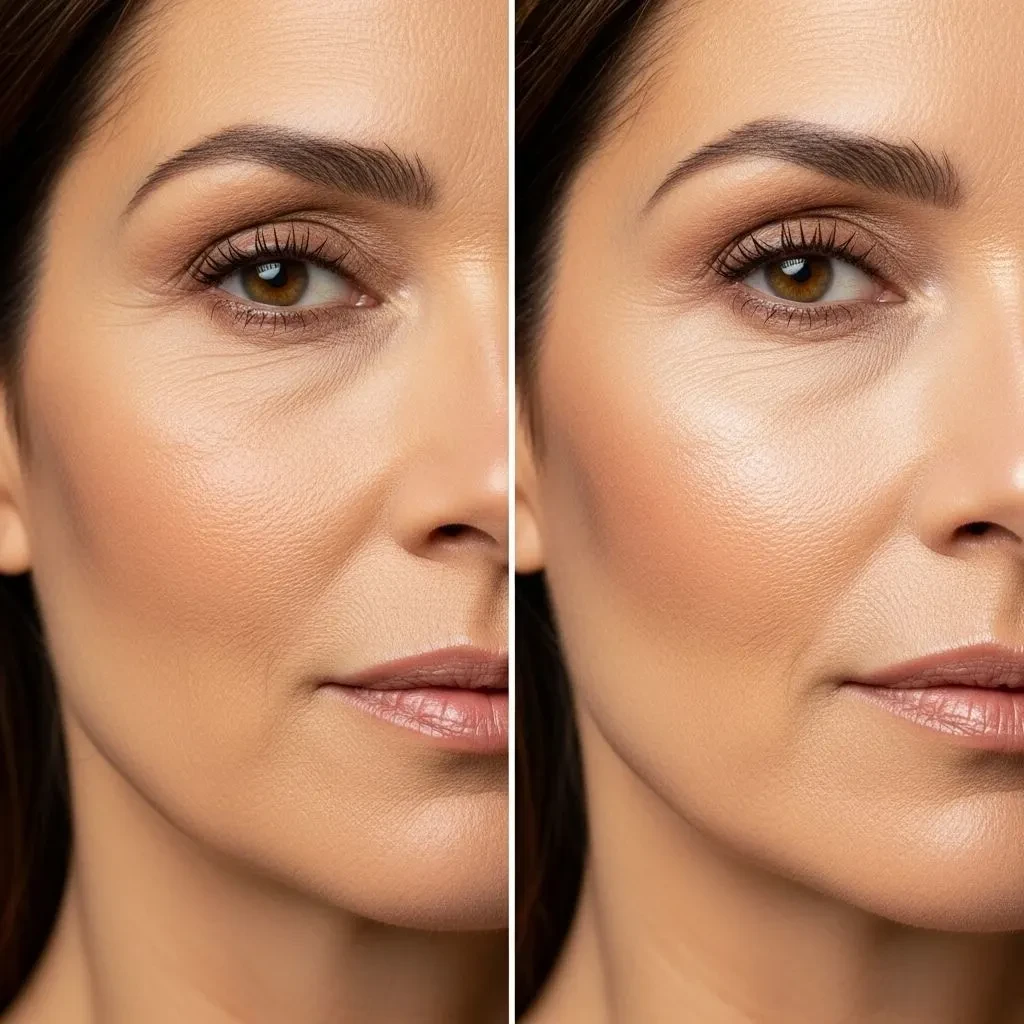 Comparison of menopausal skin makeup with and without face glow spray