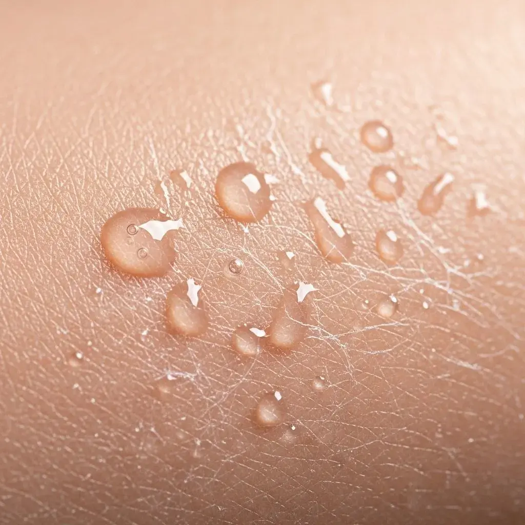 Close-up view of setting spray creating protective film on skin surface