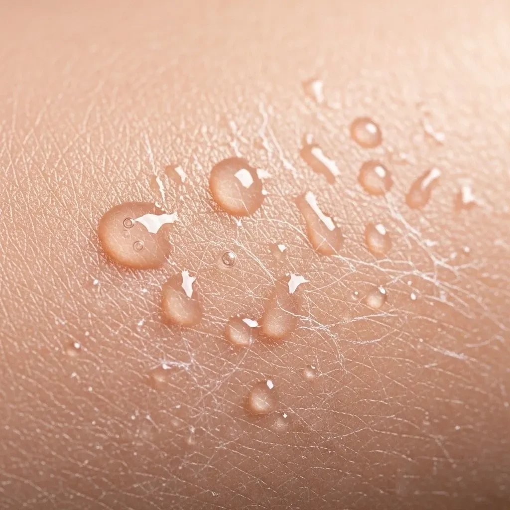 Close-up view of setting spray creating protective film on skin surface