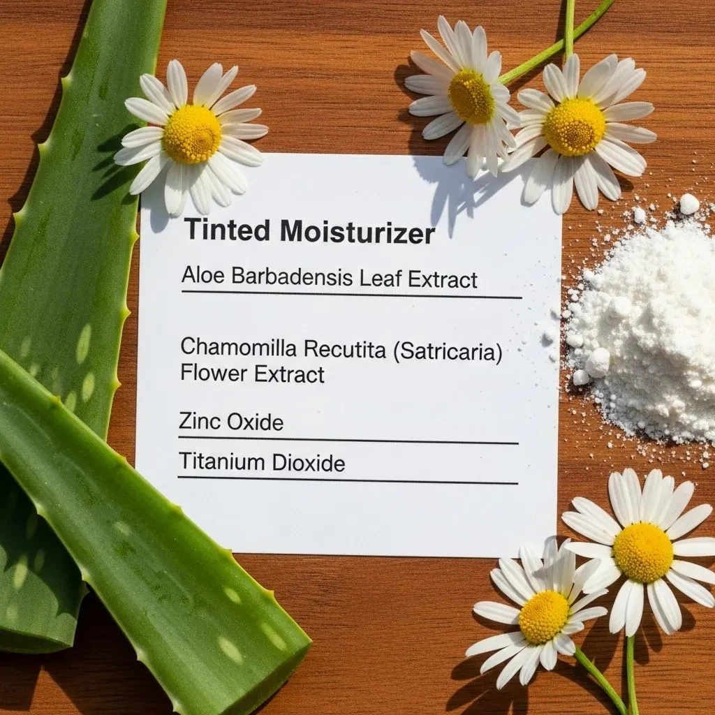 Clean natural ingredients used in safe tinted moisturizers for mature sensitive skin