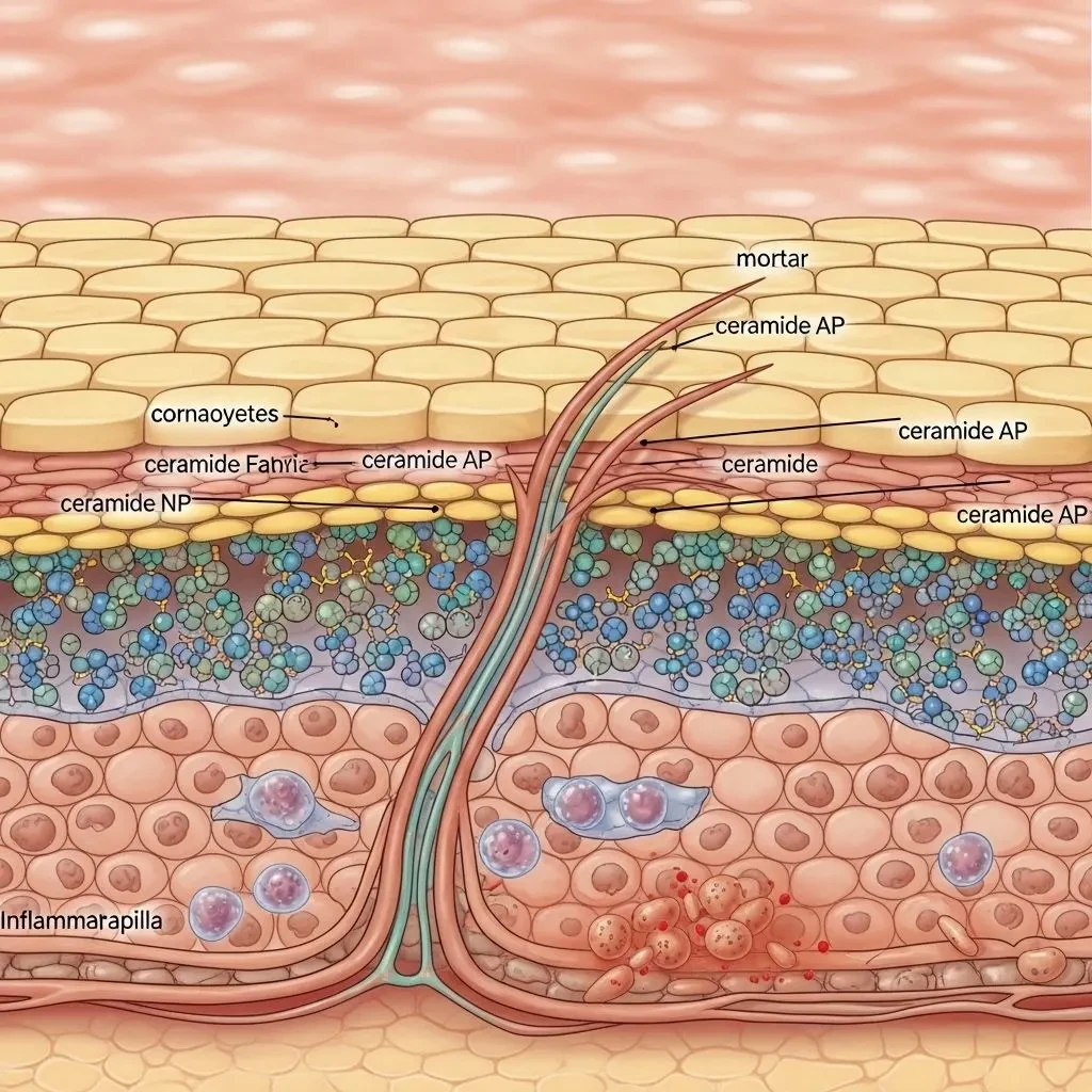 Skin barrier structure showing ceramide depletion during menopause