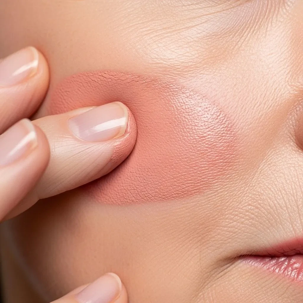 Cream makeup blending seamlessly into mature skin texture showing natural integration