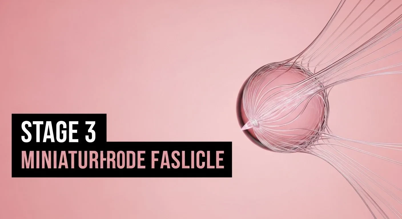 Diagram of DHT-driven hair follicle miniaturisation in women