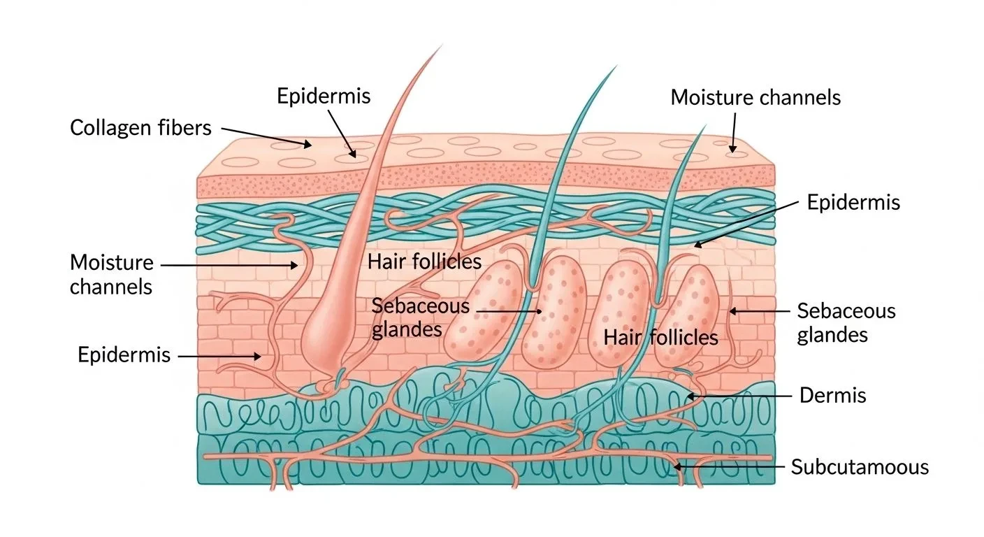 Diagram showing how estrogen affects skin layers collagen and moisture in perimenopause