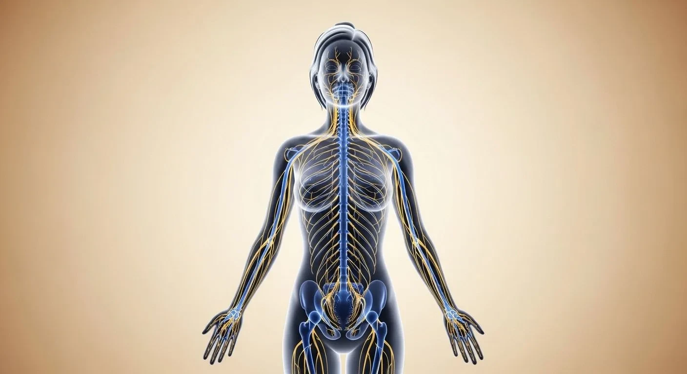 Diagram showing peripheral nerve pathways affected by oestrogen decline during menopause