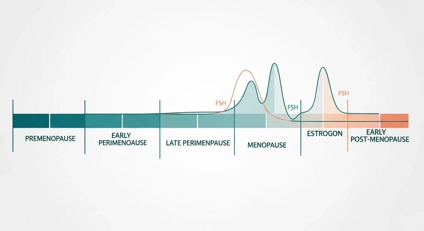 Stages of menopause chart showing all 7 phases from premenopause to post-menopause