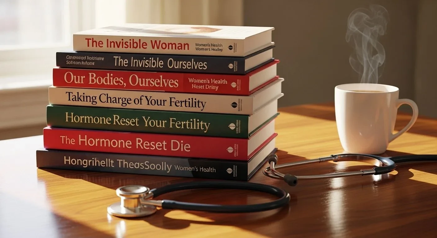 Medical books and stethoscope representing menopause health education
