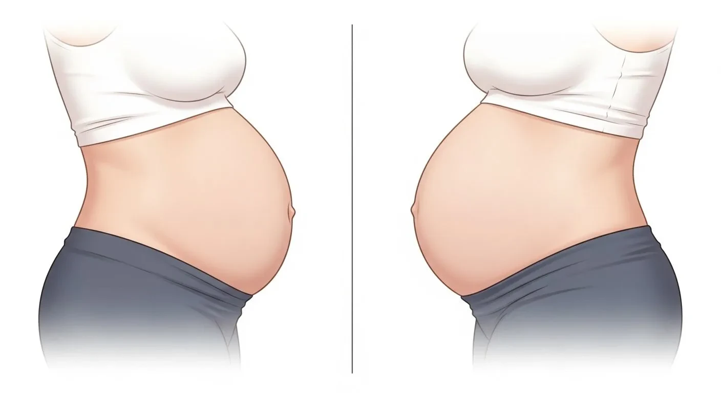 Visual comparison of menopause belly shape versus pregnancy belly shape