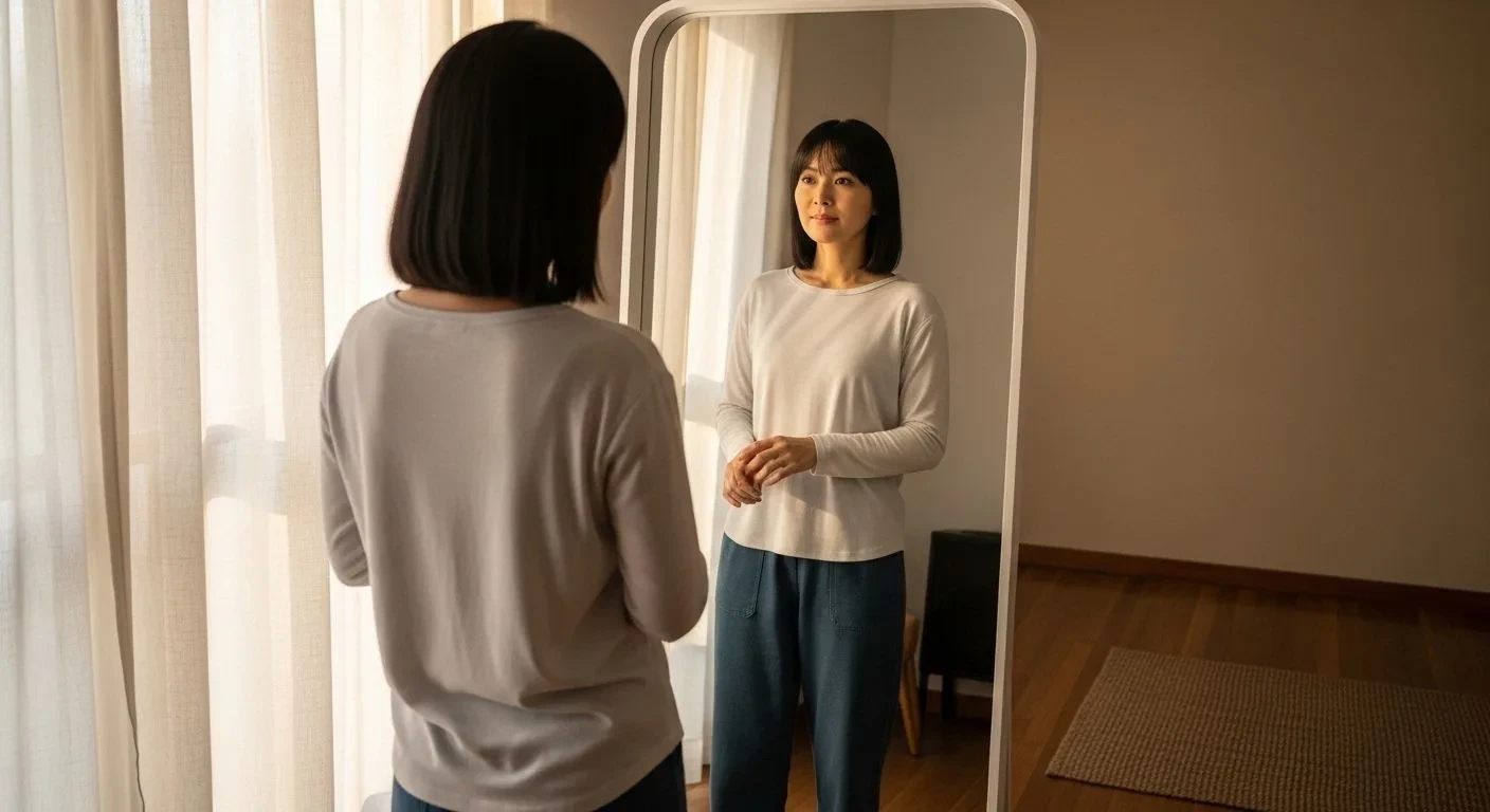 Woman noticing unexplained weight changes during menopause