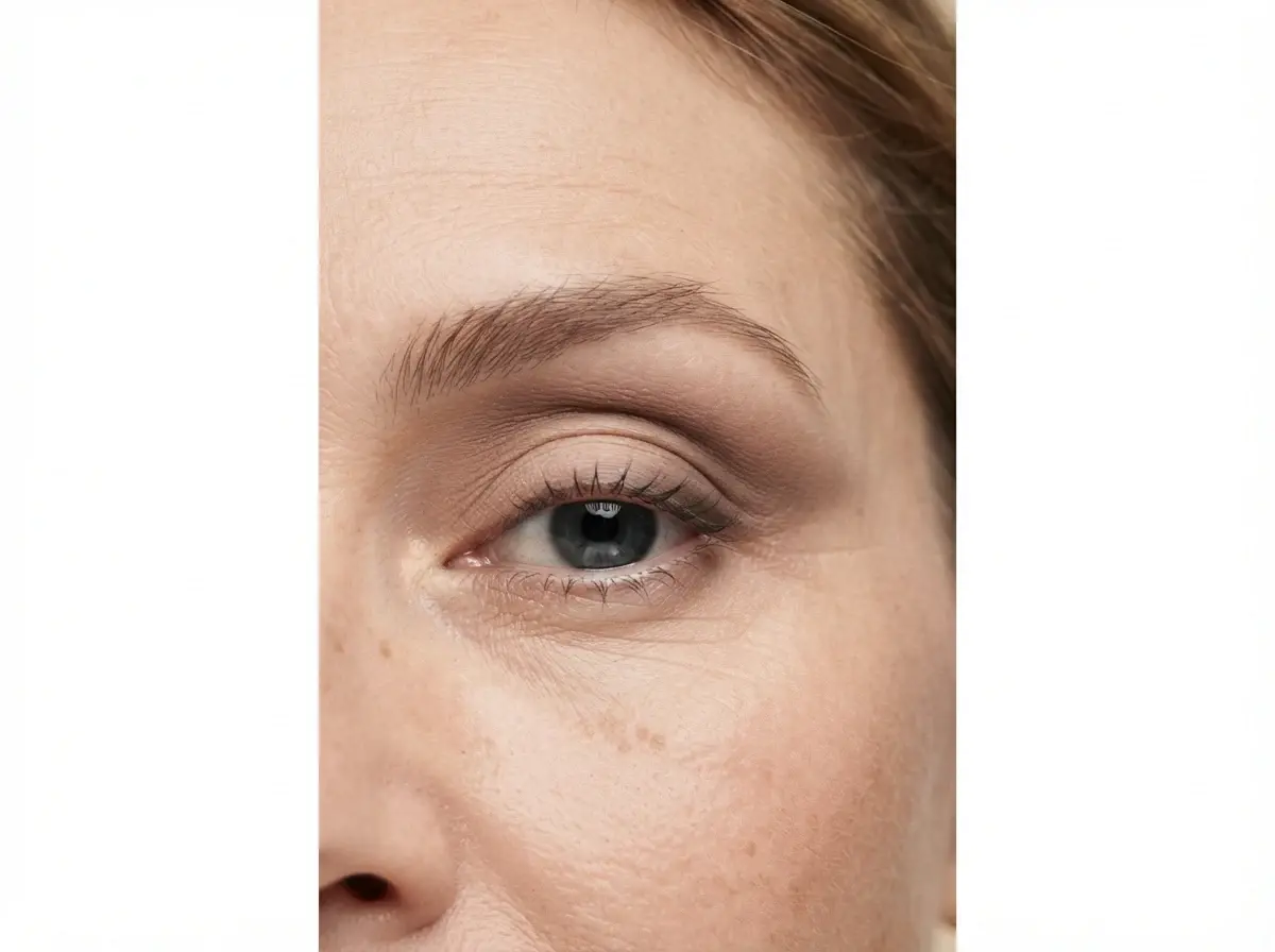 Neutral transition shade being blended into the crease before green eyeshadow application