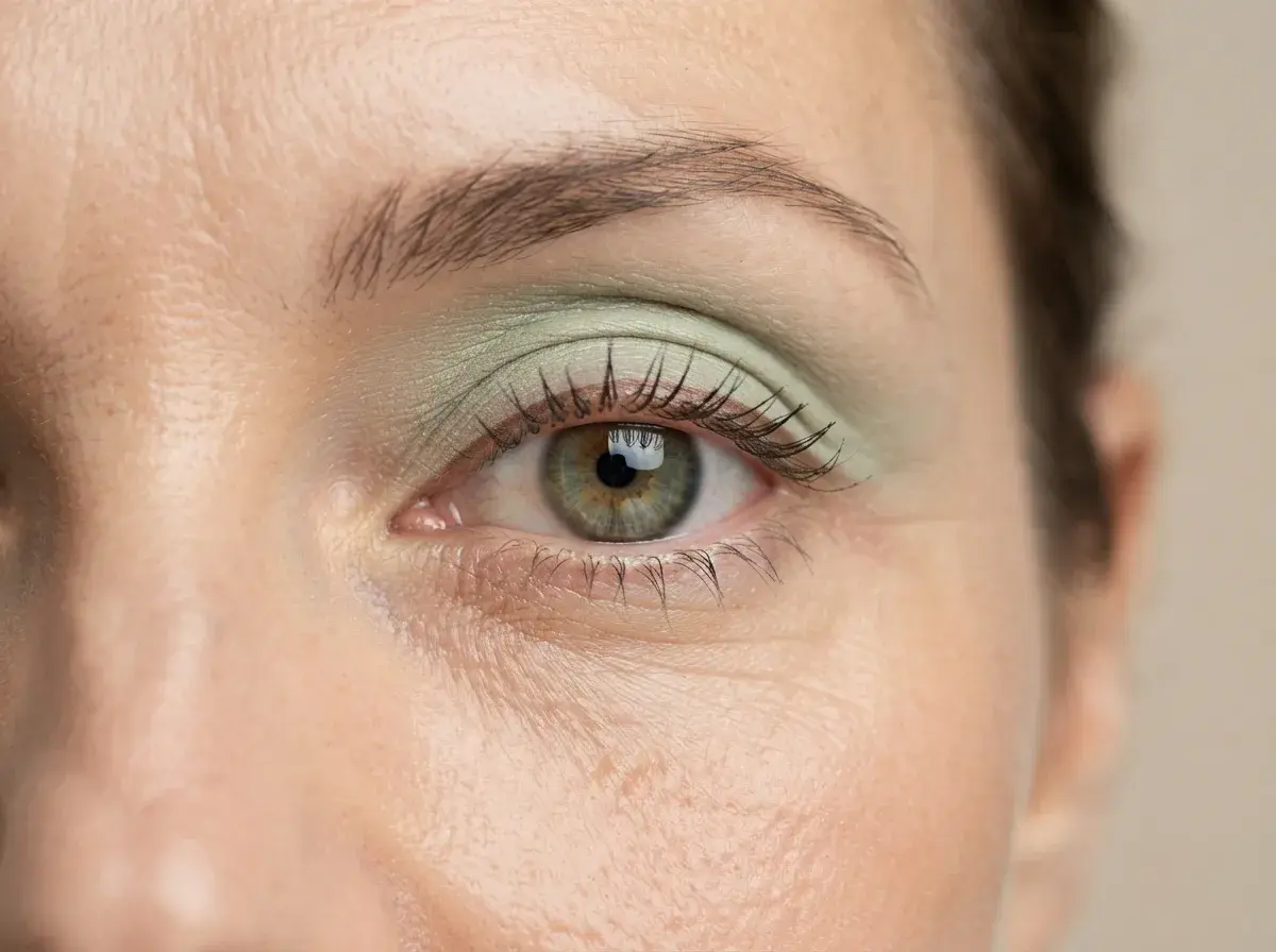 Soft sage green eyeshadow blended across the eyelid